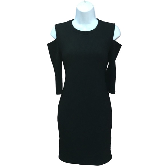 Forever 21 Cold Shoulder Black Ribbed Stretch Bodycon Dress - Women’s Medium - Picture 12 of 12